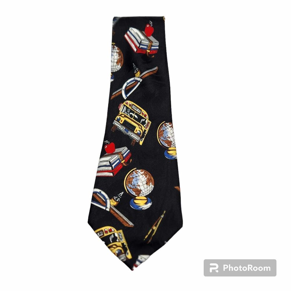 Teacher School Bus Theme Novelty Necktie Steven Harris Dad Gift Fathers Day Vtg